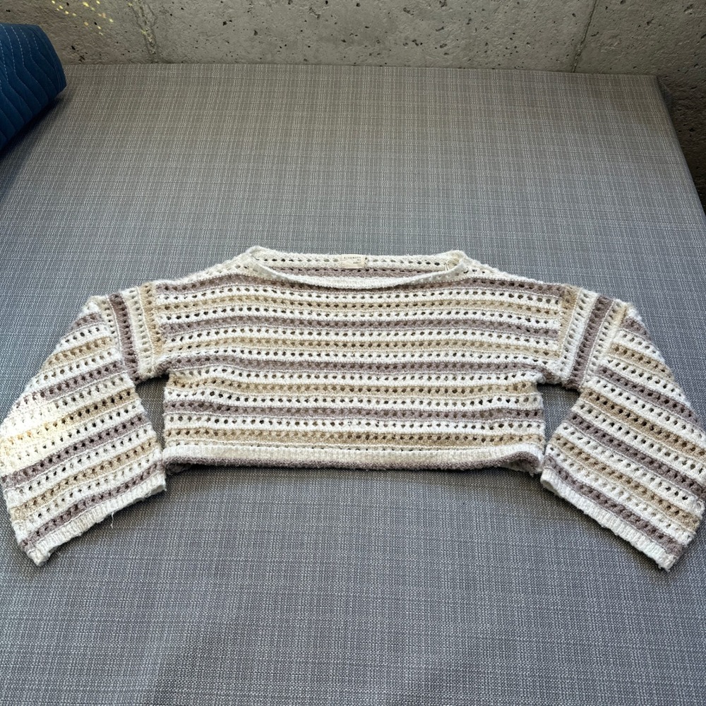 Coastal Boho Open Knit Cropped Sweater‎ XS Indie Ethereal Euro Layering Oversize